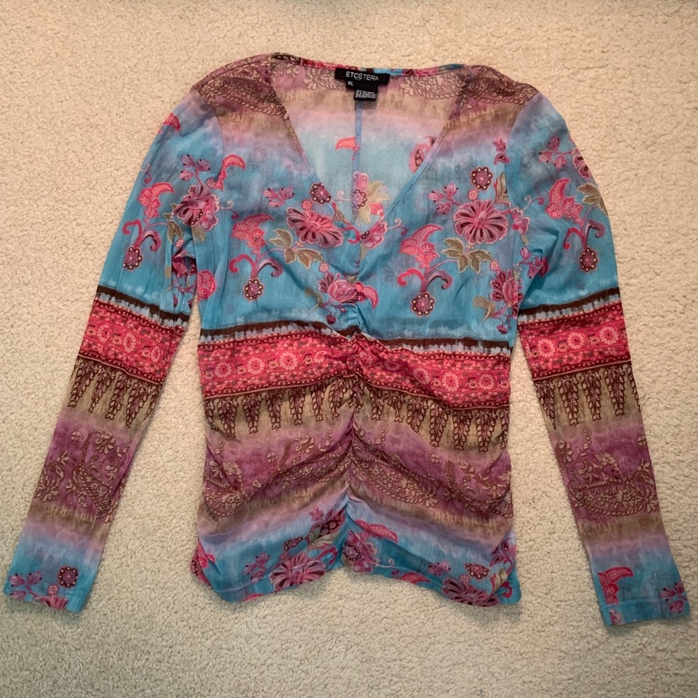 Etcetera Ruched Patterned Long Sleeve Top